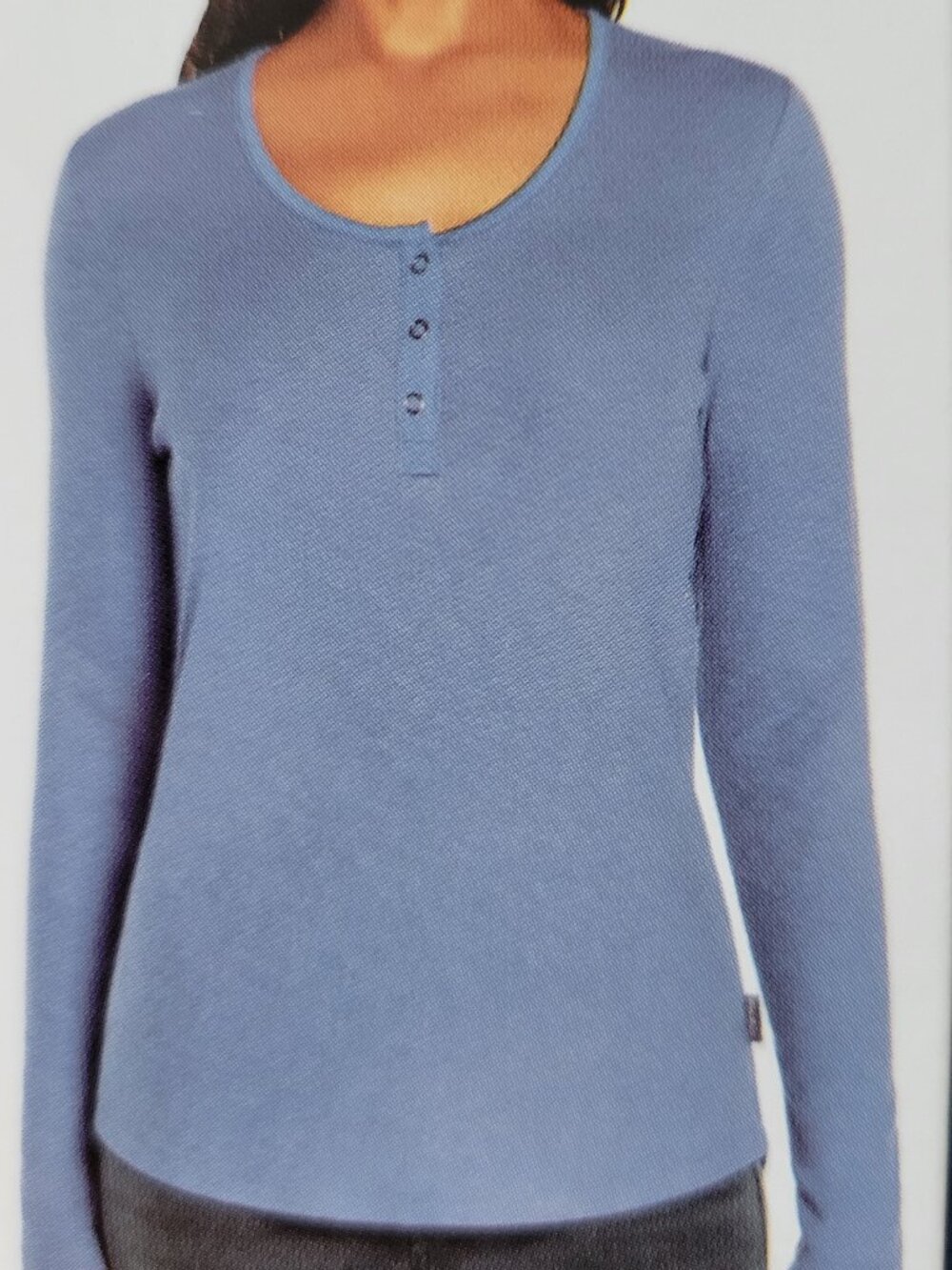 Eddie Bauer Blue Henley Women's XXL Scoop Snap Neck Long Sleeve Shirt NWT